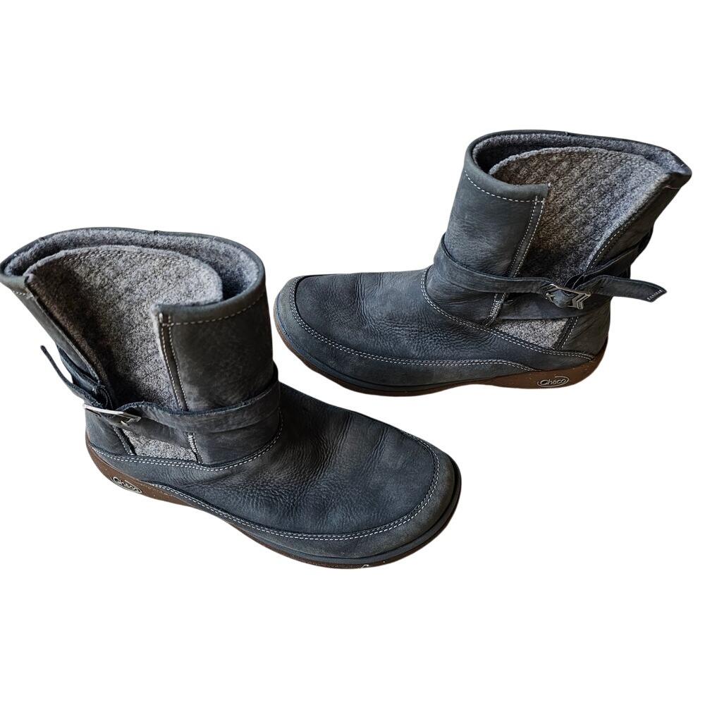 Chaco Hopi Grey Leather Felt Winter Comfy Boots Size 9